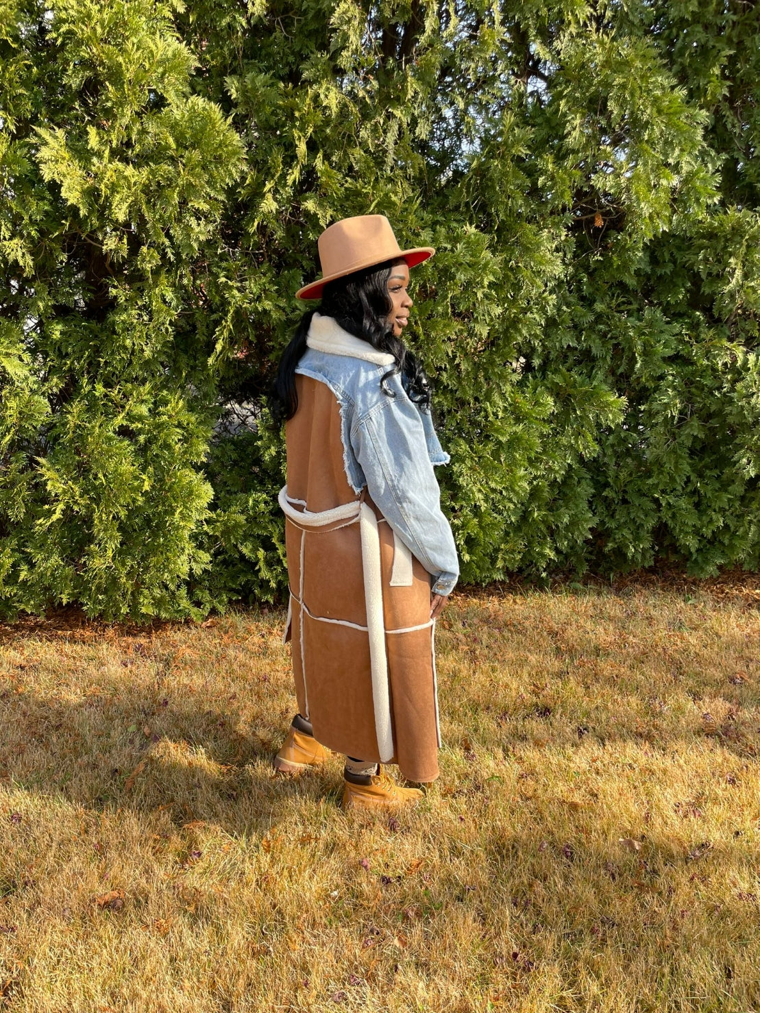 Long Denim Sherpa Coat