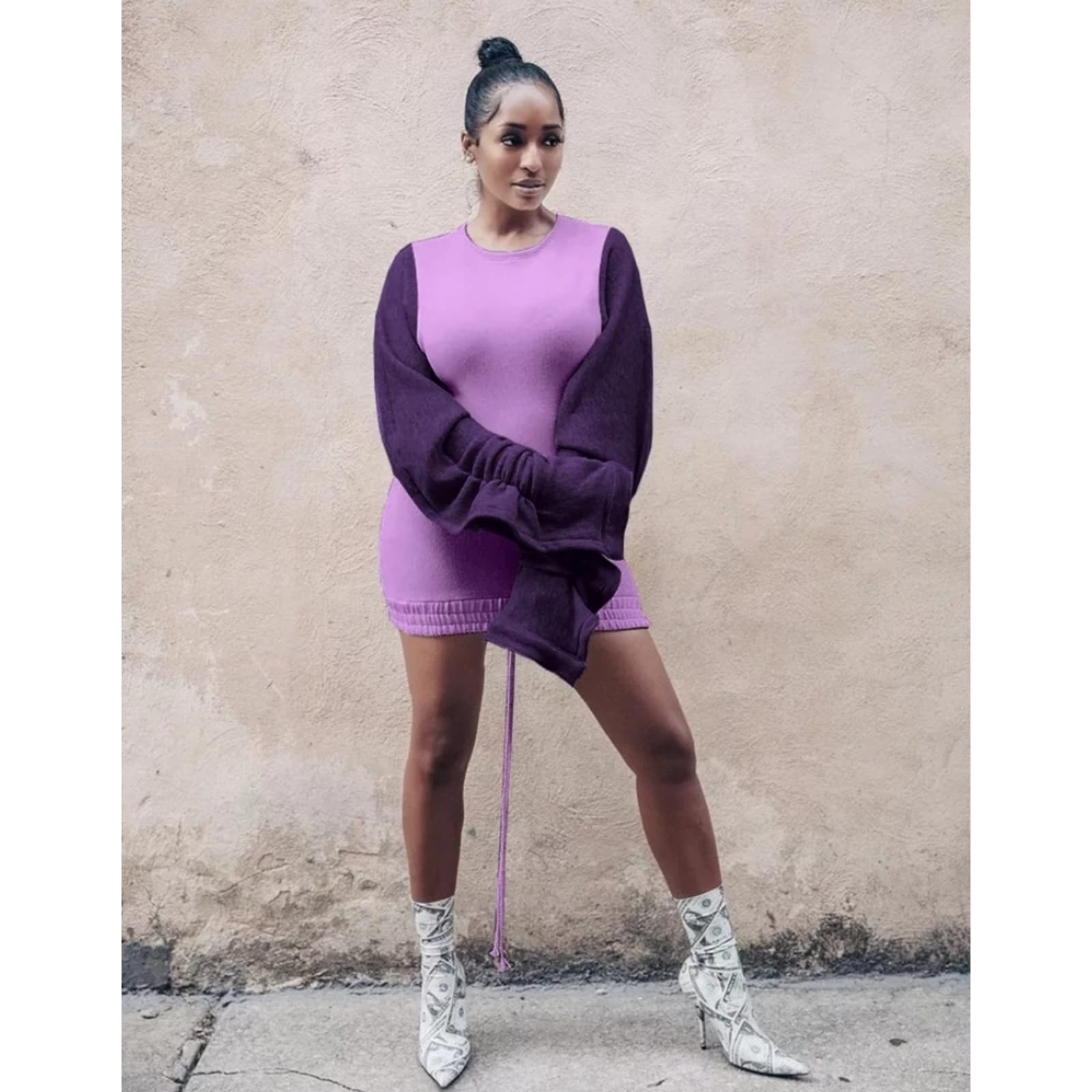 Ruffled Sleeve Sweater Dress