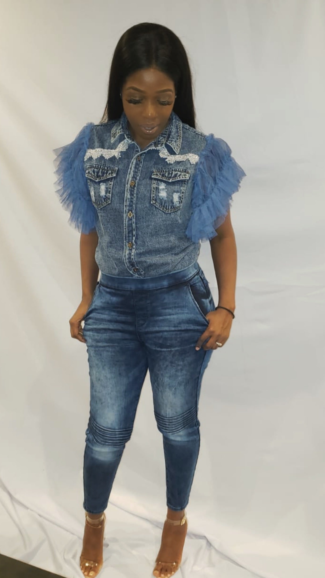 Ruffled Denim Shirt