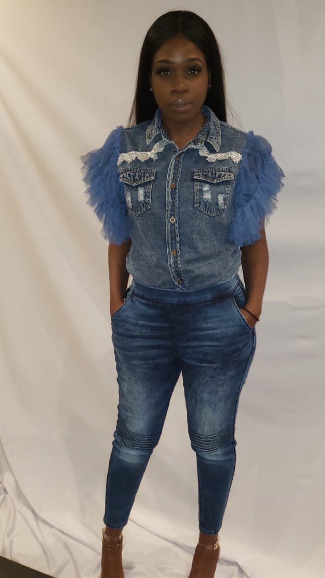 Ruffled Denim Shirt