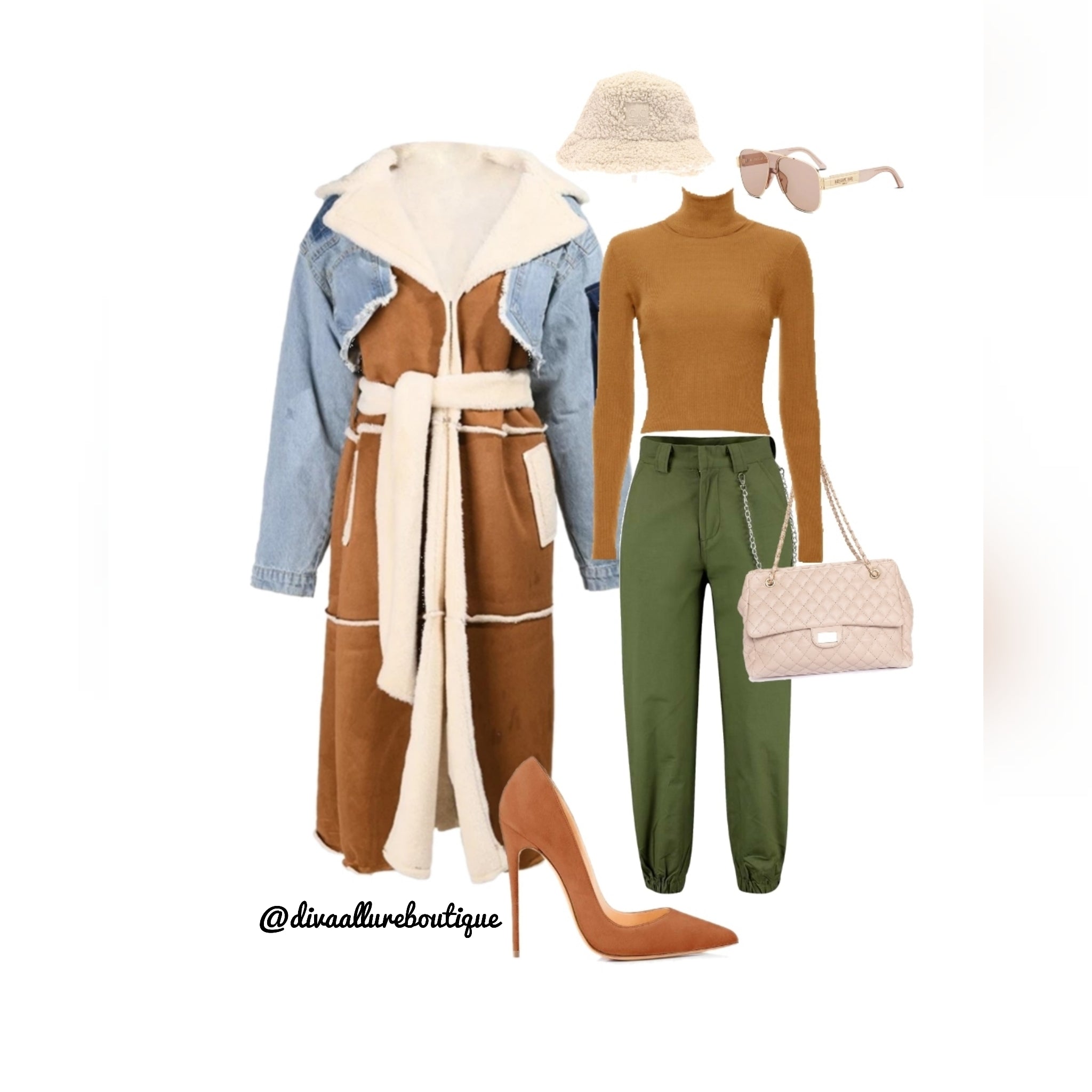 Long Denim Sherpa Coat