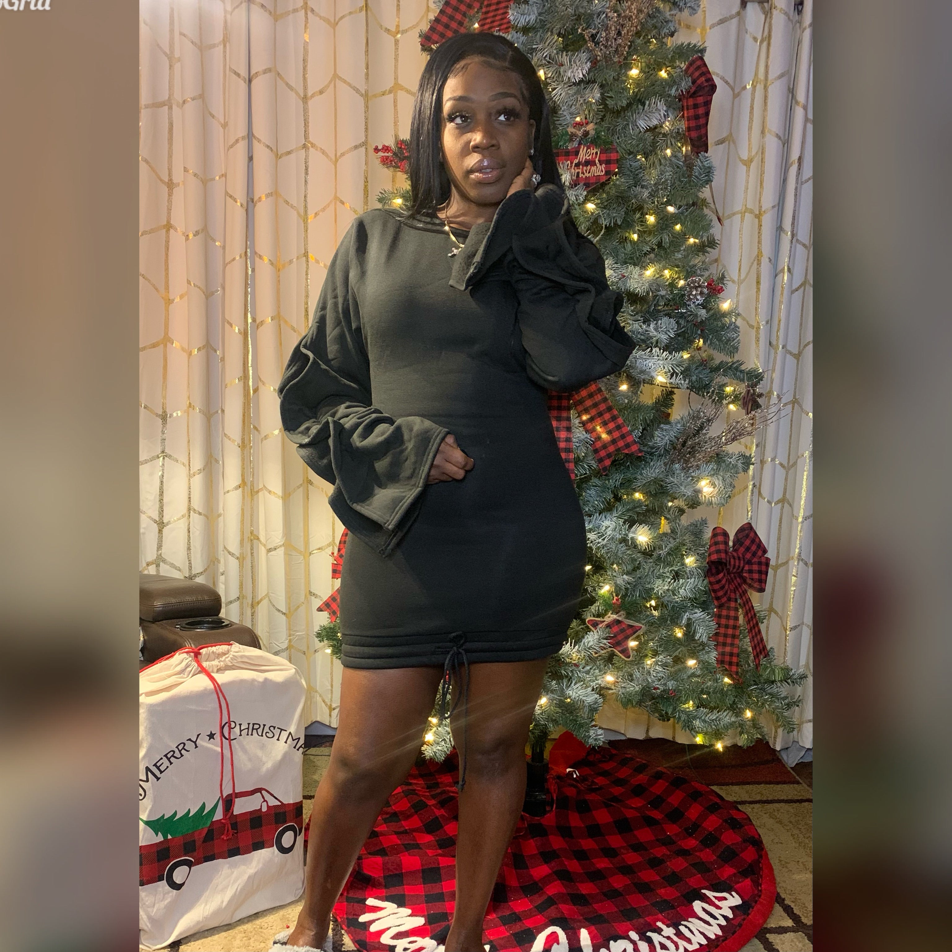 Ruffled Sleeve Sweater Dress